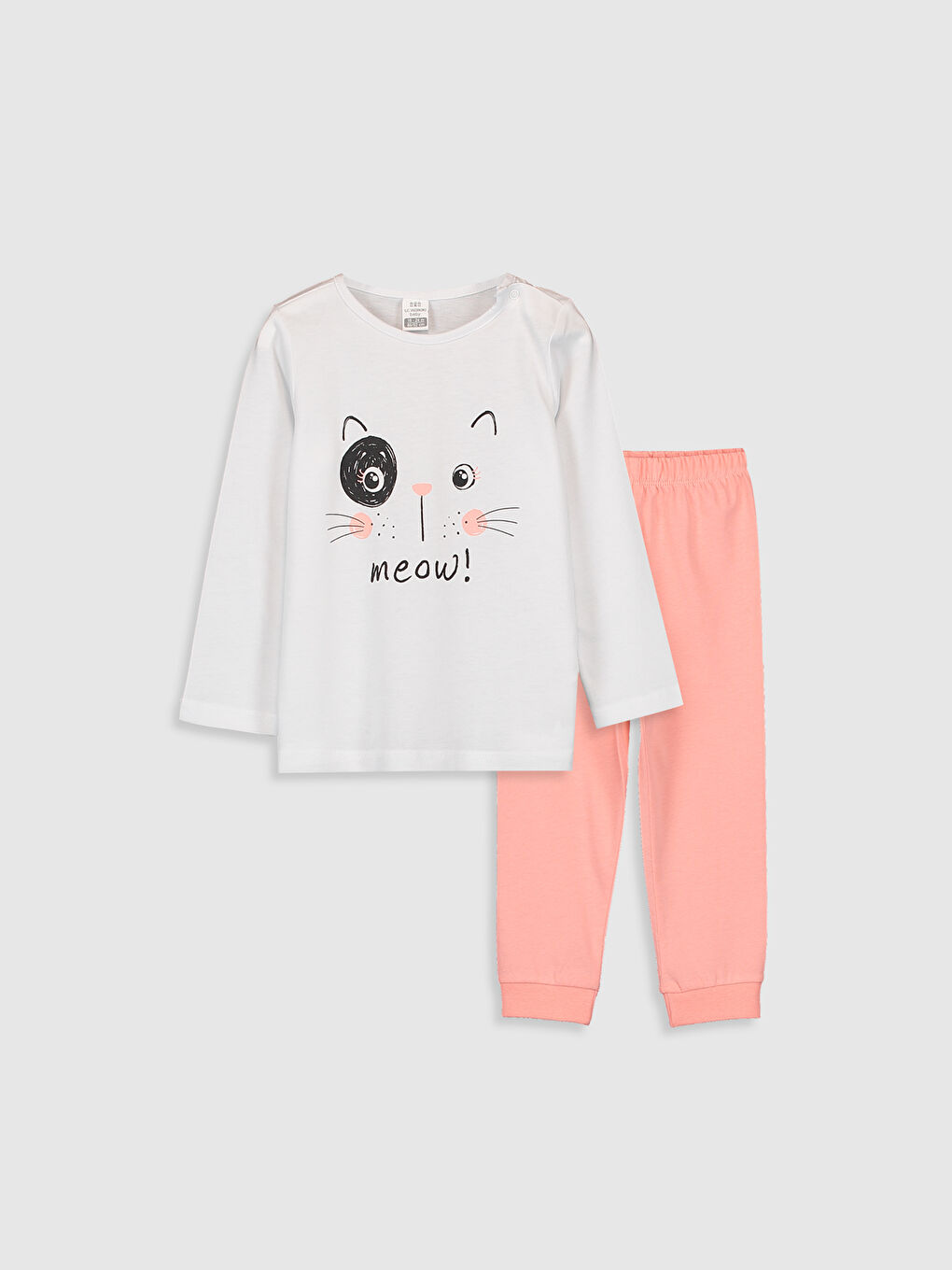 Beyaz Bisiklet Yaka Uzun Kol Baskılı Kız Bebek Pijama Takımı