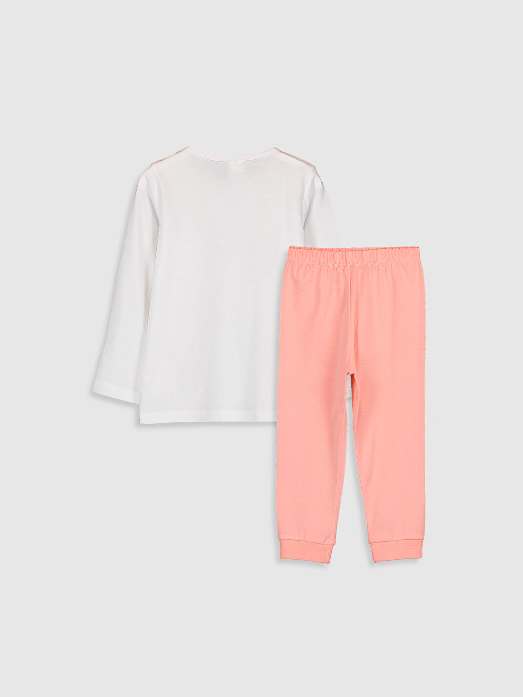 Beyaz Bisiklet Yaka Uzun Kol Baskılı Kız Bebek Pijama Takımı-1