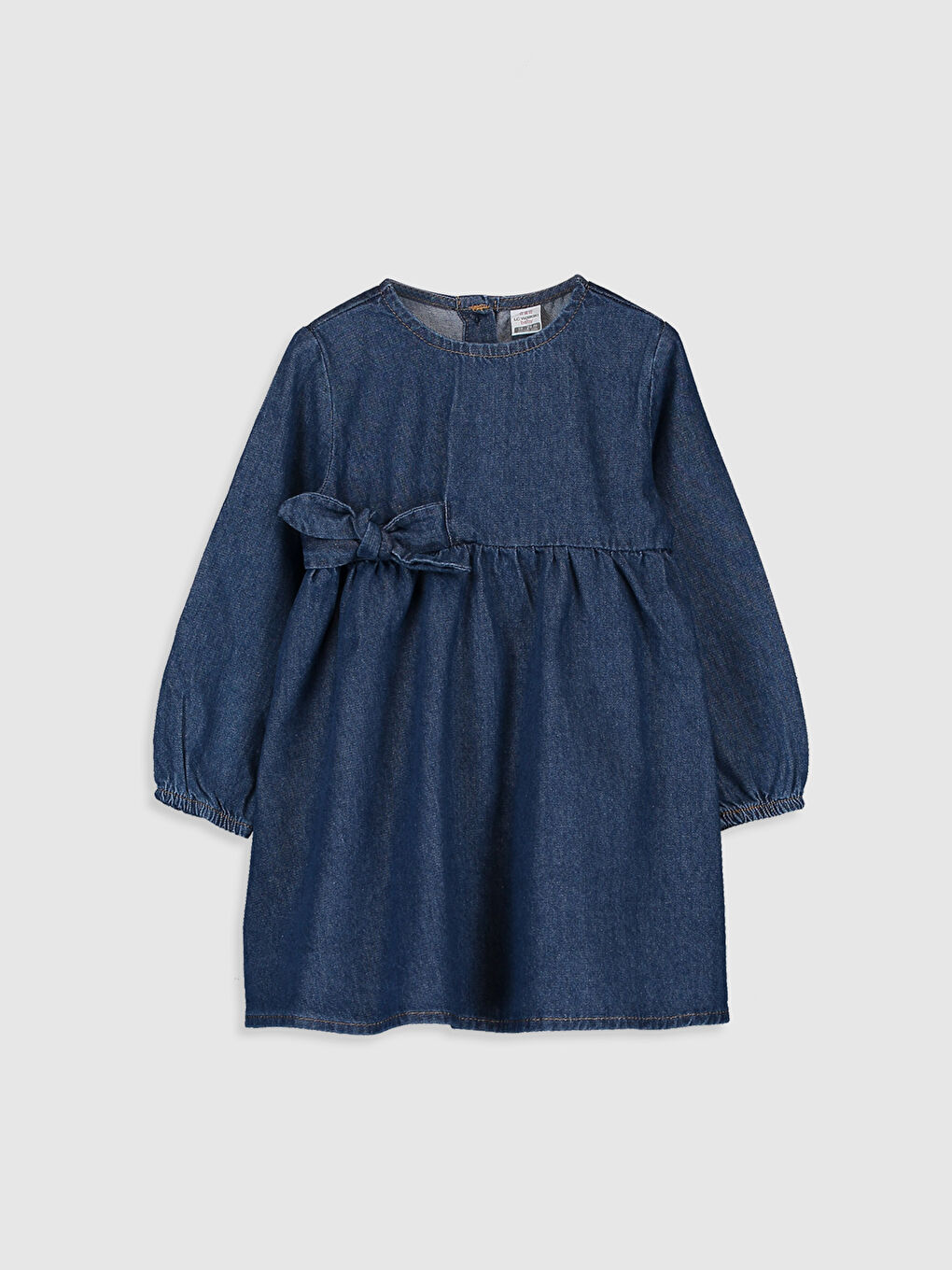 İndigo Bisiklet Yaka Uzun Kollu Kız Bebek Jean Elbise