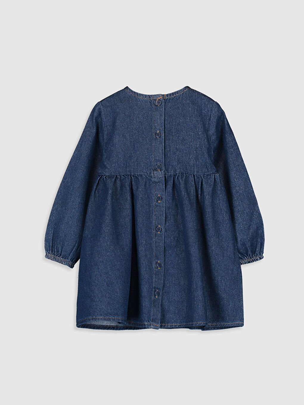 İndigo Bisiklet Yaka Uzun Kollu Kız Bebek Jean Elbise-1