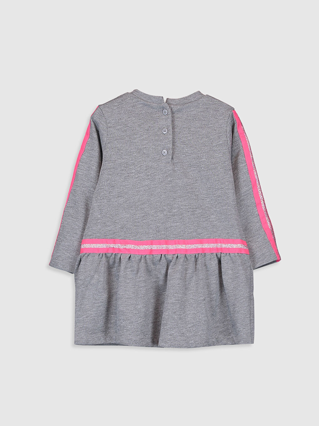 Gri Bisiklet Yaka Uzun Kollu Baskılı Kız Bebek Elbise-1