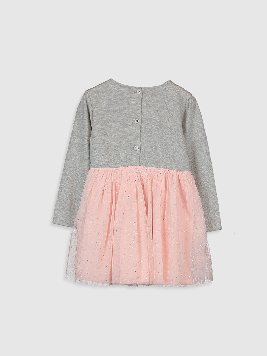 Gri Bisiklet Yaka Uzun Kollu Maşa Baskılı Kız Bebek Elbise-1