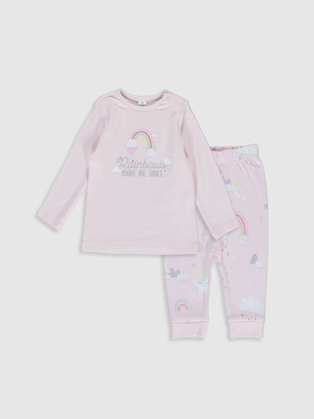 Karışık Kız Bebek Baskılı Pamuklu Pijama Takımı