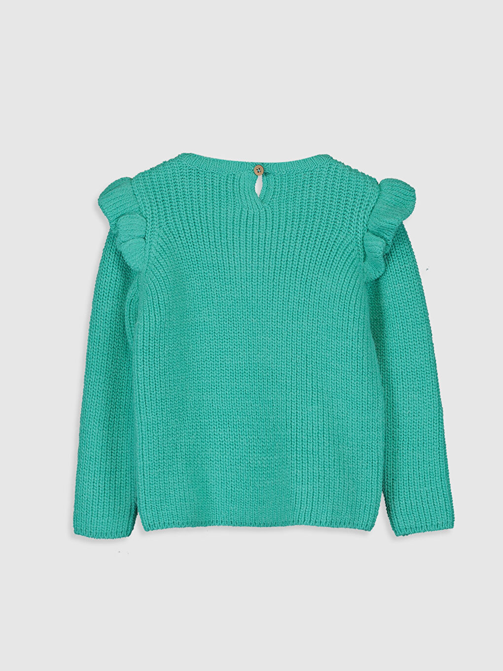 Yeşil Bisiklet Yaka Uzun Kollu Fırfır Detaylı Kız Bebek Triko Kazak-1