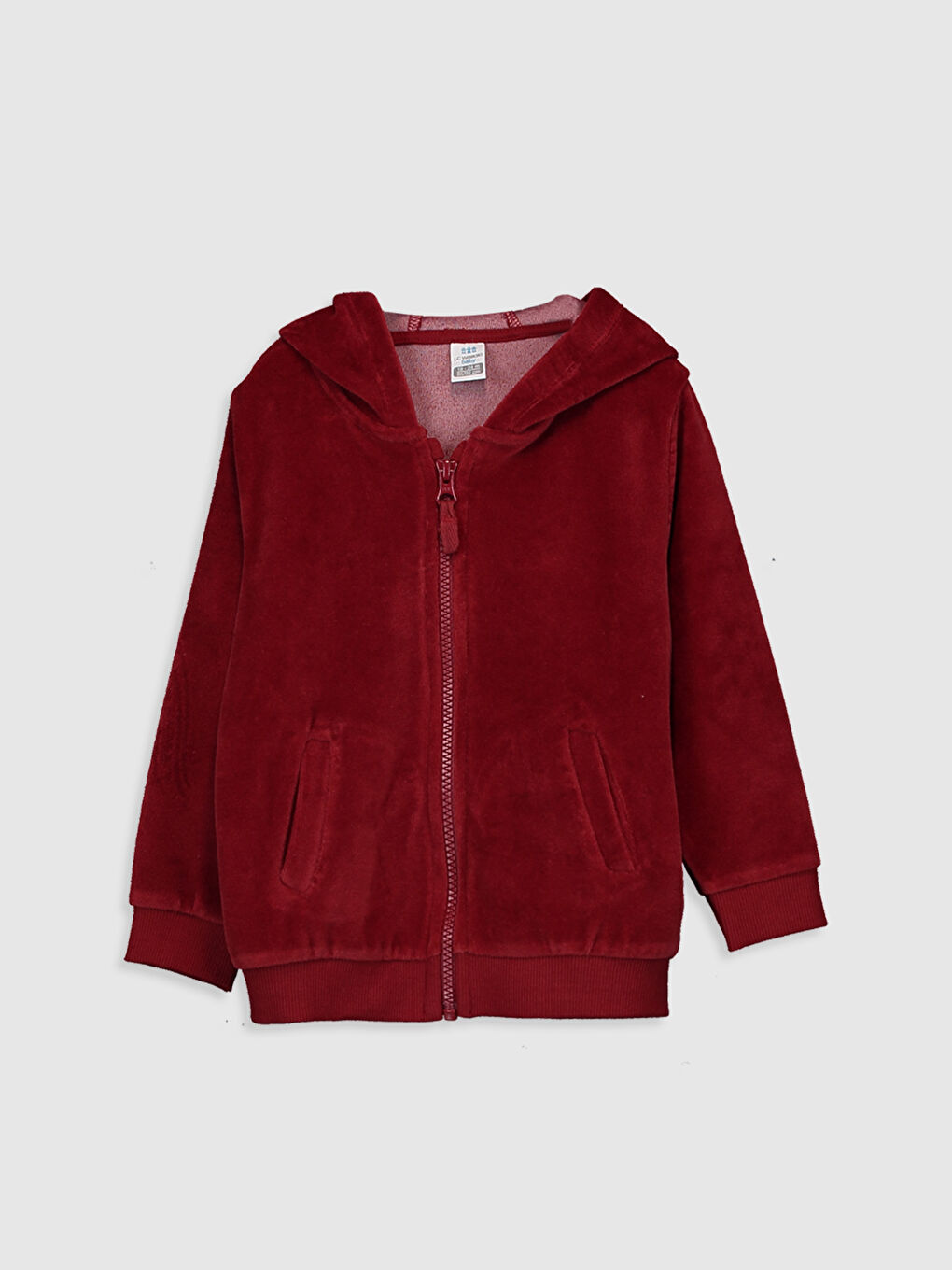 Kırmızı Kapüşonlu Uzun Kollu Erkek Bebek Fermuarlı Sweatshirt