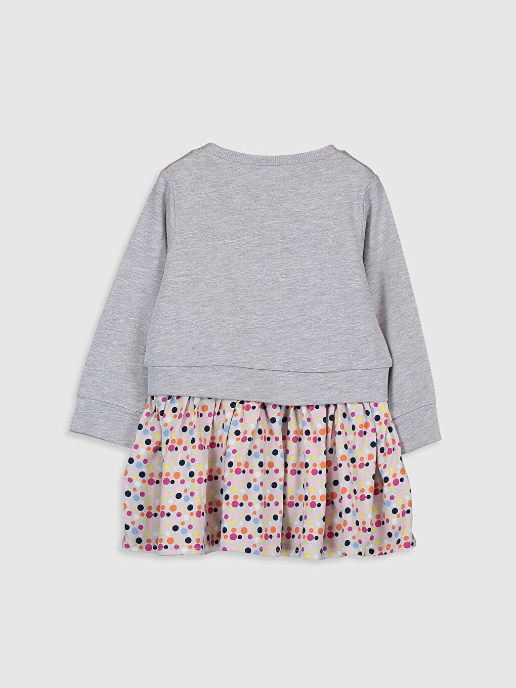 Gri Bisiklet Yaka Uzun Kollu Baskılı Kız Bebek Elbise-1