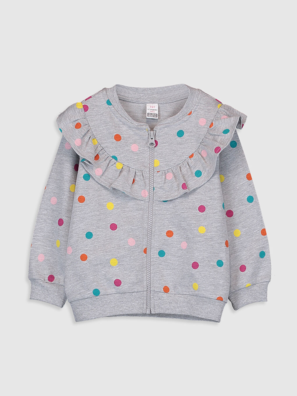 Gri Baskılı Fermuarlı Sweatshirt