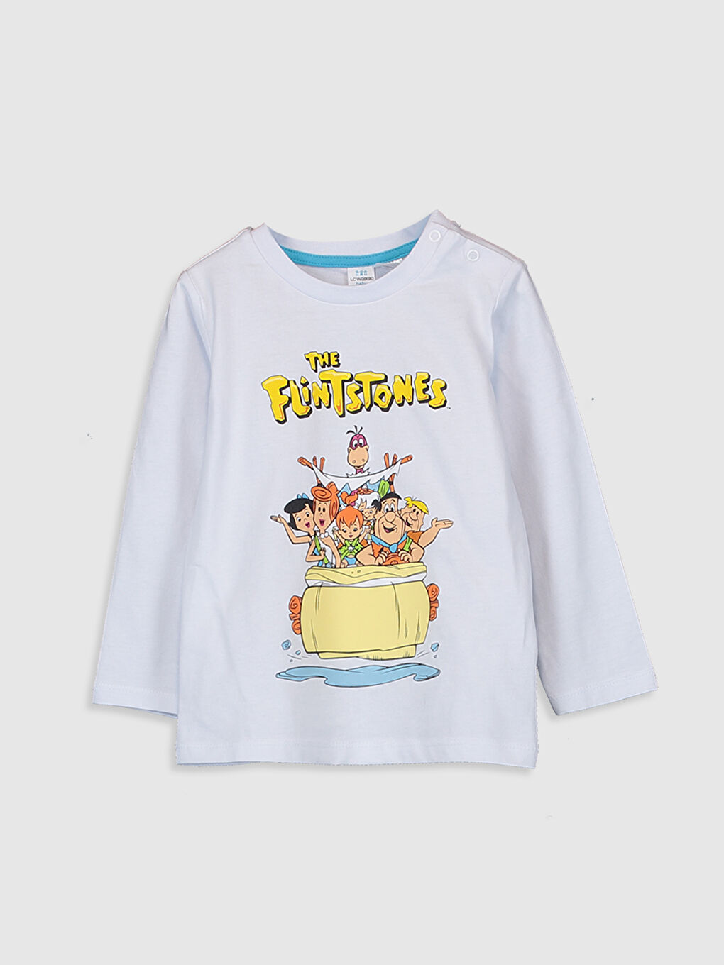 Beyaz Bisiklet Yaka Uzun Kollu Erkek Bebek Tişört