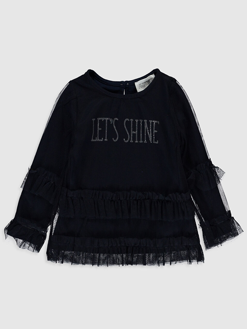 Lacivert Bisiklet Yaka Uzun Kol Basic Kız Bebek Tişört