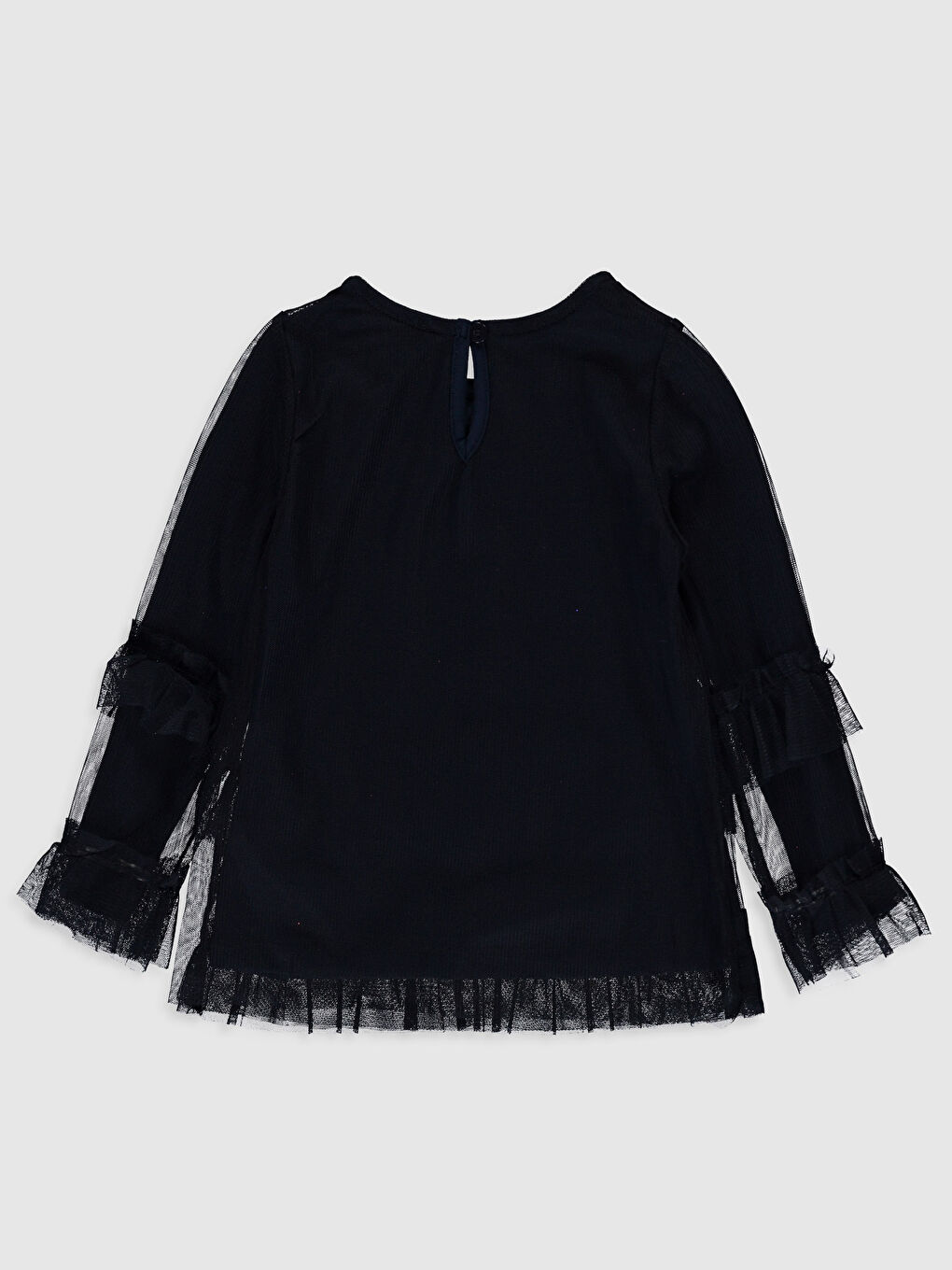 Lacivert Bisiklet Yaka Uzun Kol Basic Kız Bebek Tişört-1