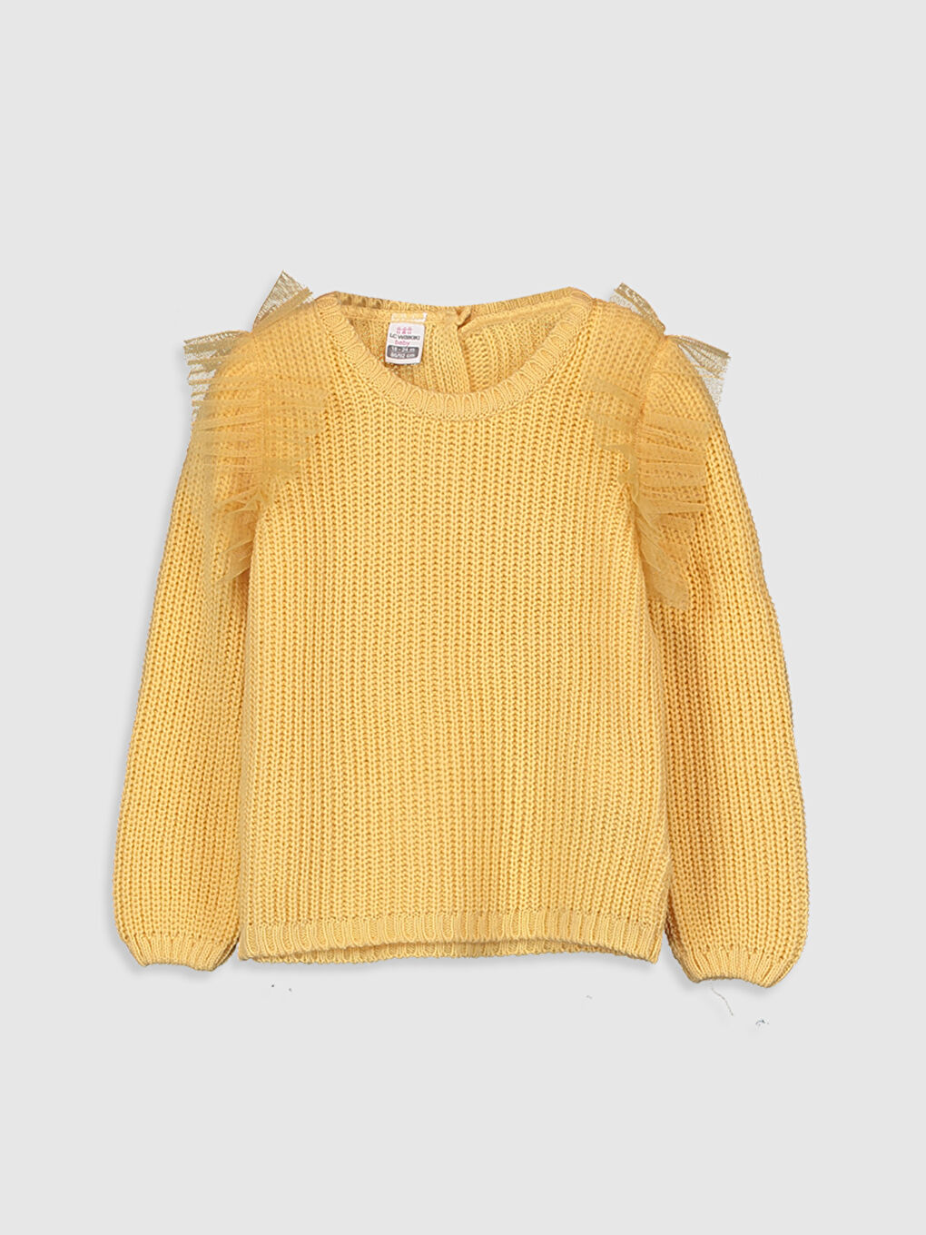 Turuncu Bisiklet Yaka Uzun Kollu Tül Detaylı Kız Bebek Triko Kazak