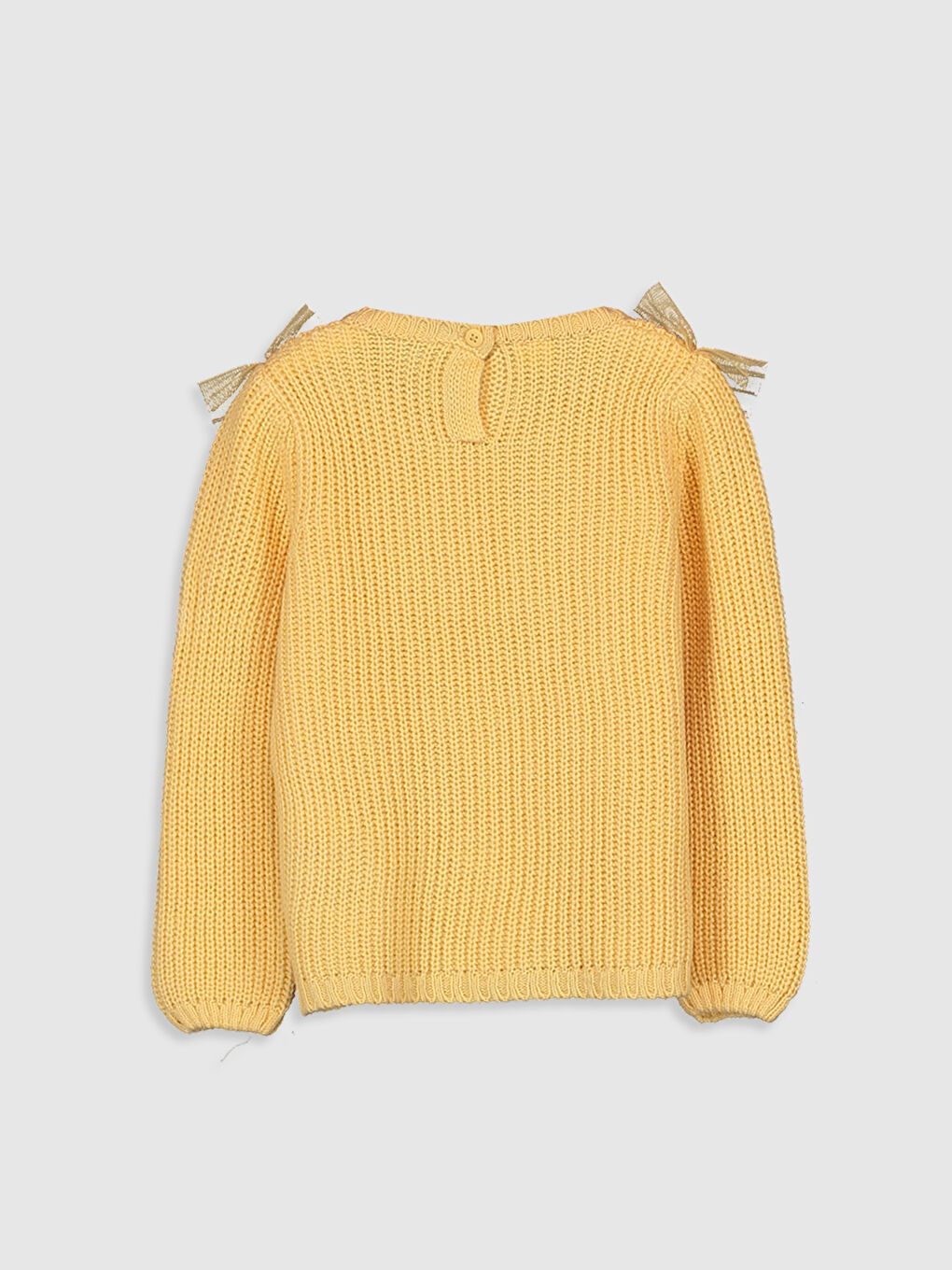 Turuncu Bisiklet Yaka Uzun Kollu Tül Detaylı Kız Bebek Triko Kazak-1