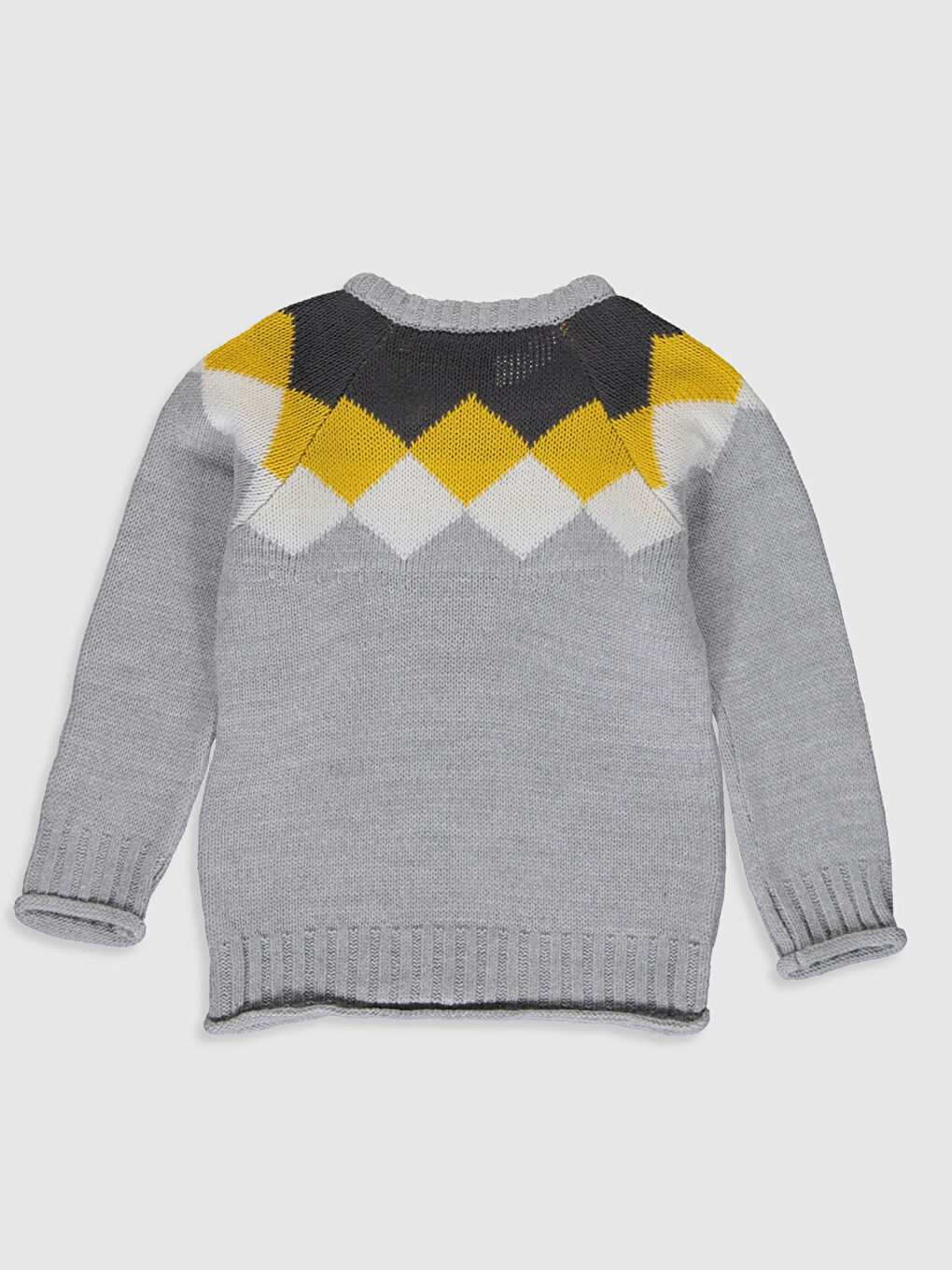 Gri Bisiklet Yaka Uzun Kollu Desenli Erkek Bebek Triko Kazak-1