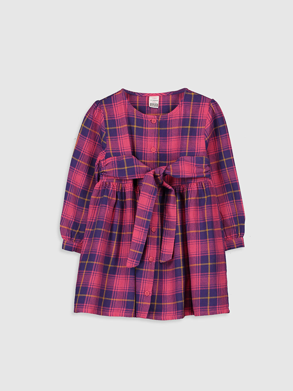 Koyu Pembe Ekoseli Elbise