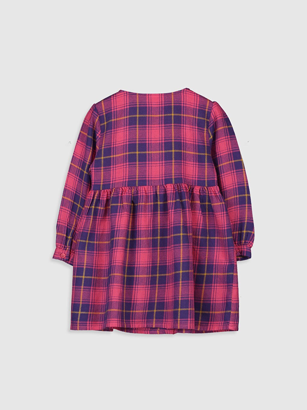 Koyu Pembe Ekoseli Elbise-1