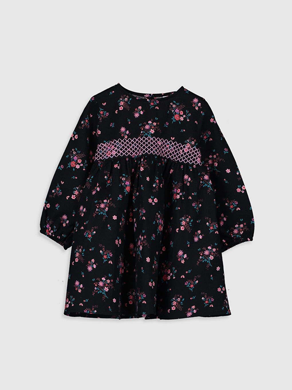 Siyah Bisiklet Yaka Uzun Kollu Kız Bebek Elbise