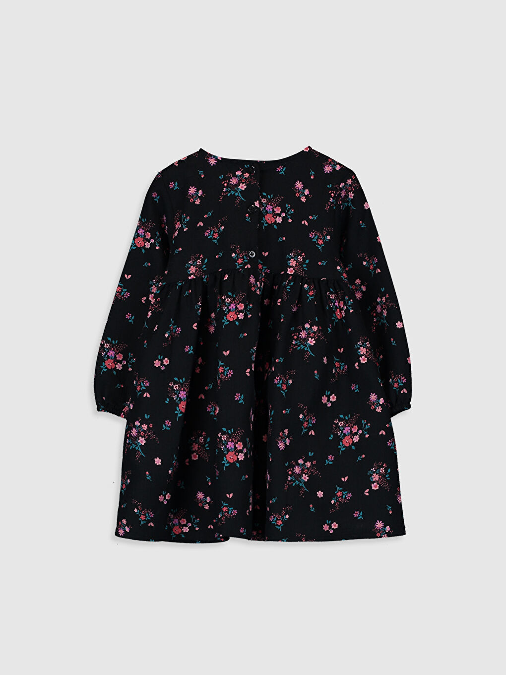 Siyah Bisiklet Yaka Uzun Kollu Kız Bebek Elbise-1