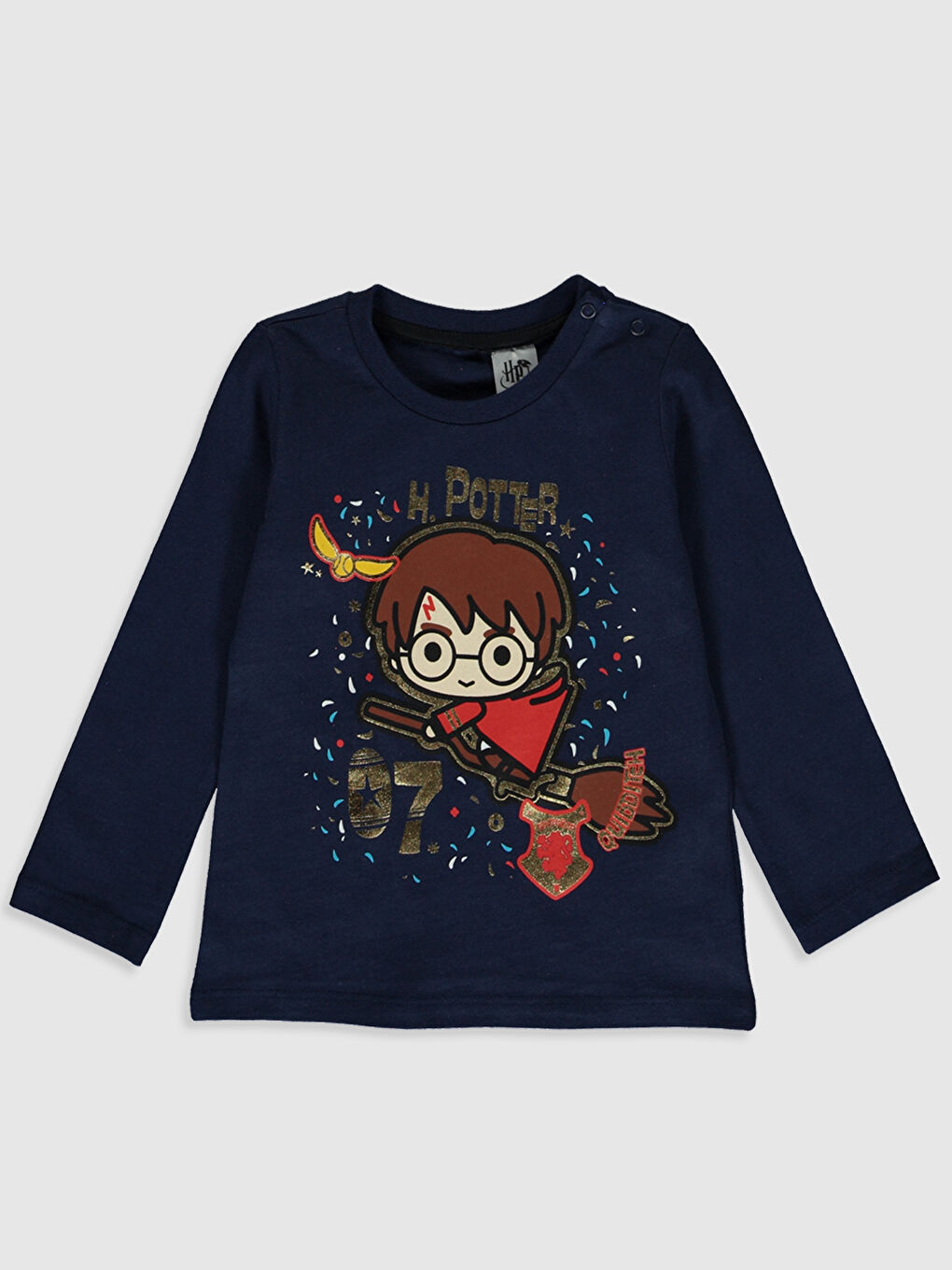 Lacivert Bisiklet Yaka Uzun Kollu Erkek Bebek Tişört