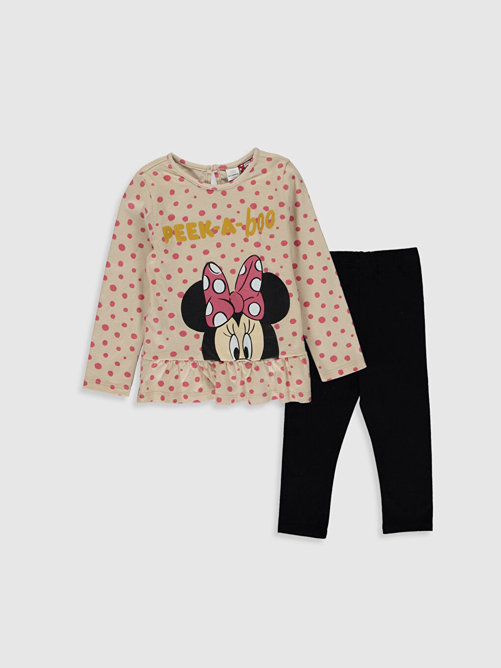 Pembe Kız Bebek Minnie Mouse Baskılı Sweatshirt ve Pantolon