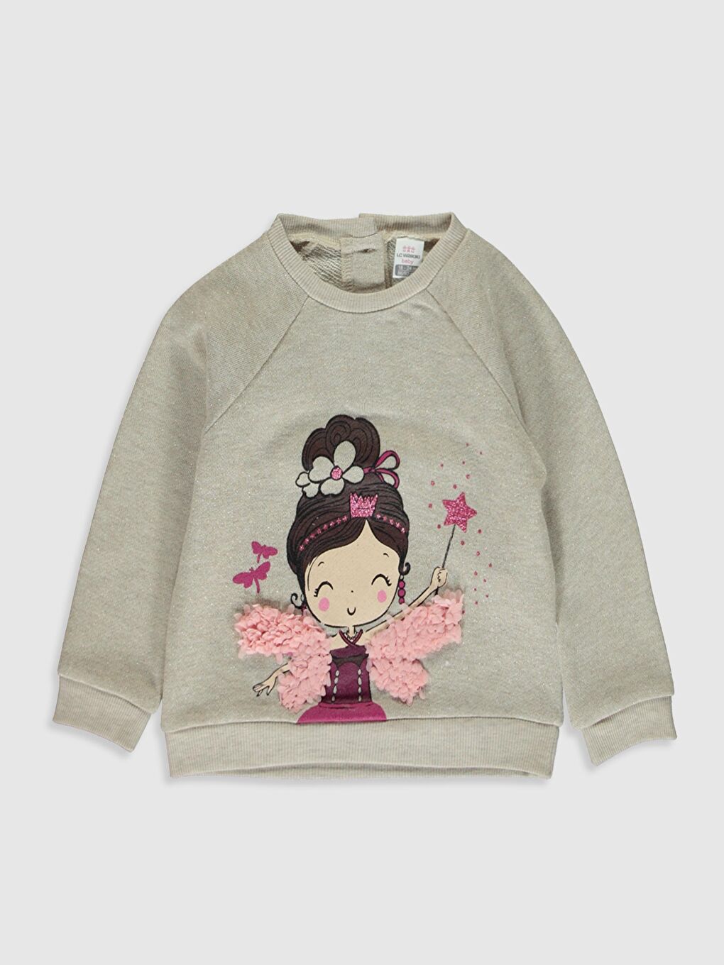 Bej Bisiklet Yaka Uzun Kollu Baskılı Kız Bebek Sweatshirt