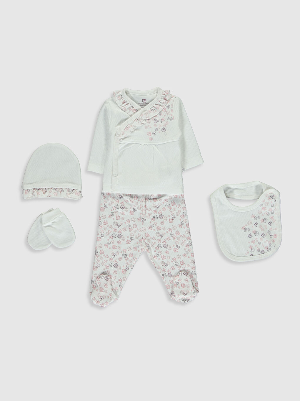 Ekru Bi Baby Desenli Hastane Çıkış Seti