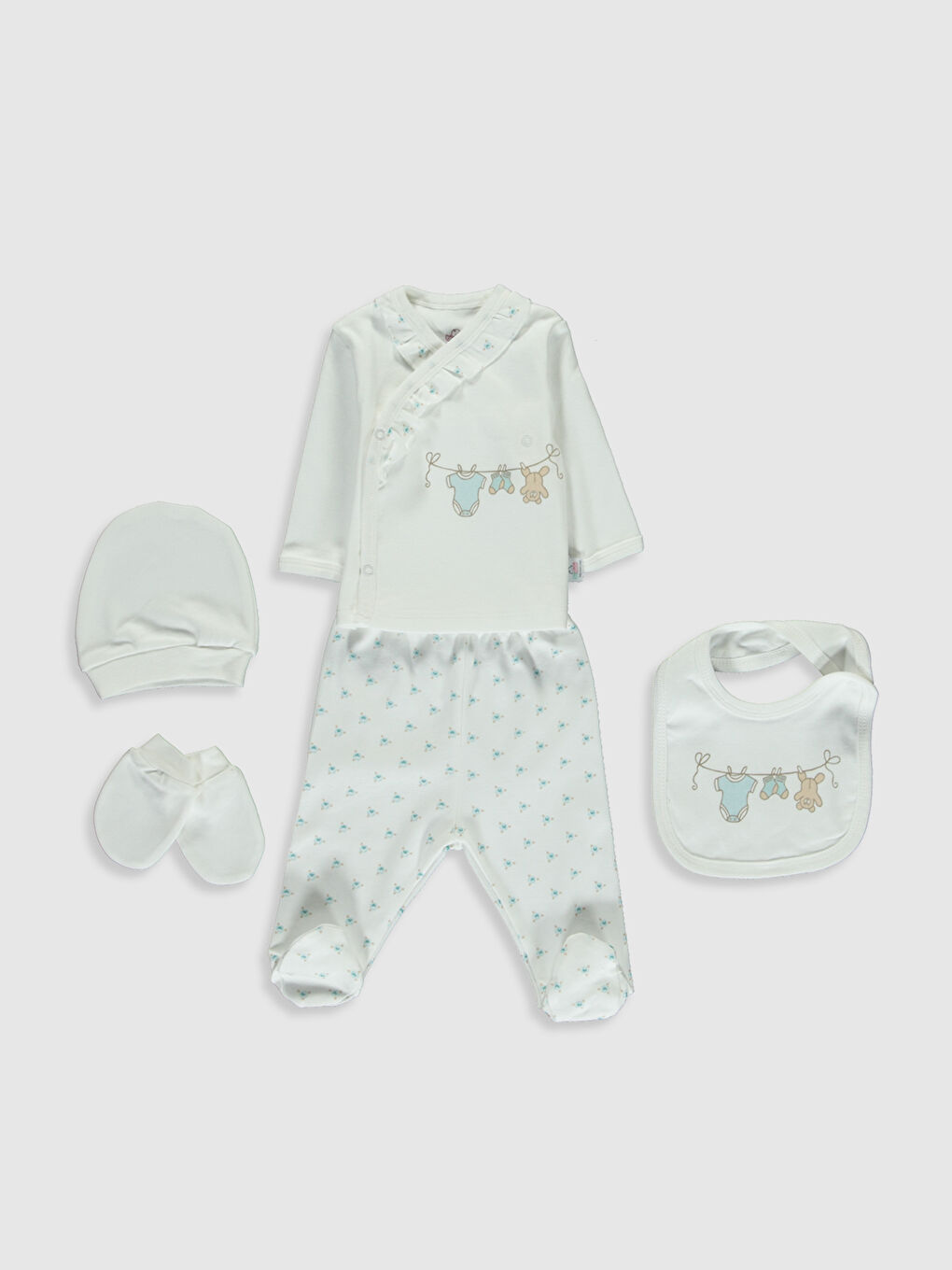 Ekru Bi Baby Desenli Hastane Çıkış Seti-1