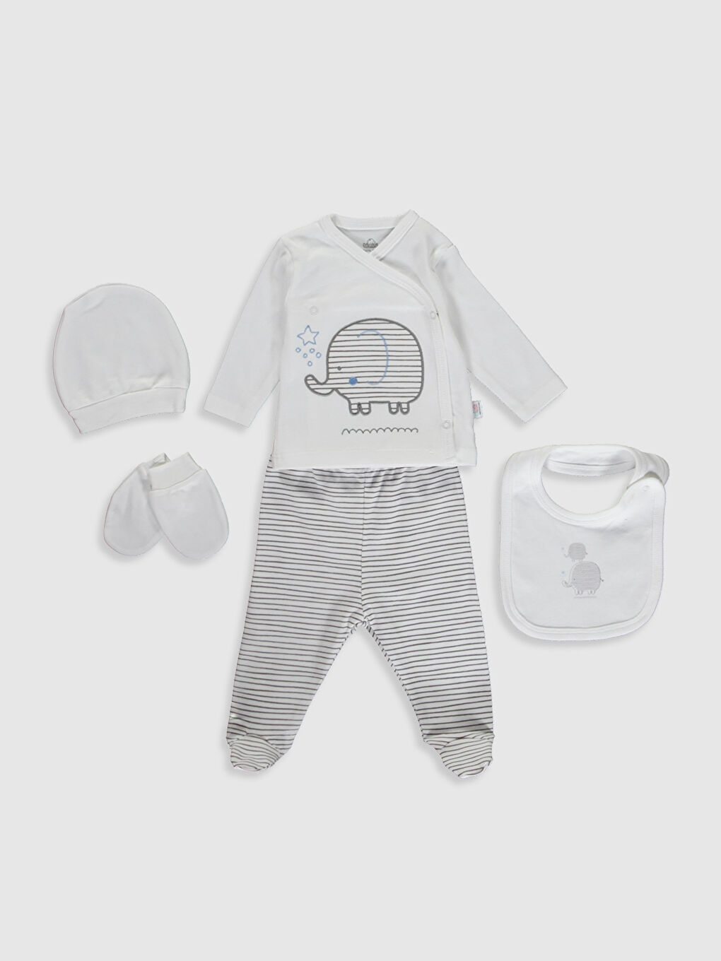 Beyaz Bi Mini Desenli Hastane Çıkış Seti 5'li-1