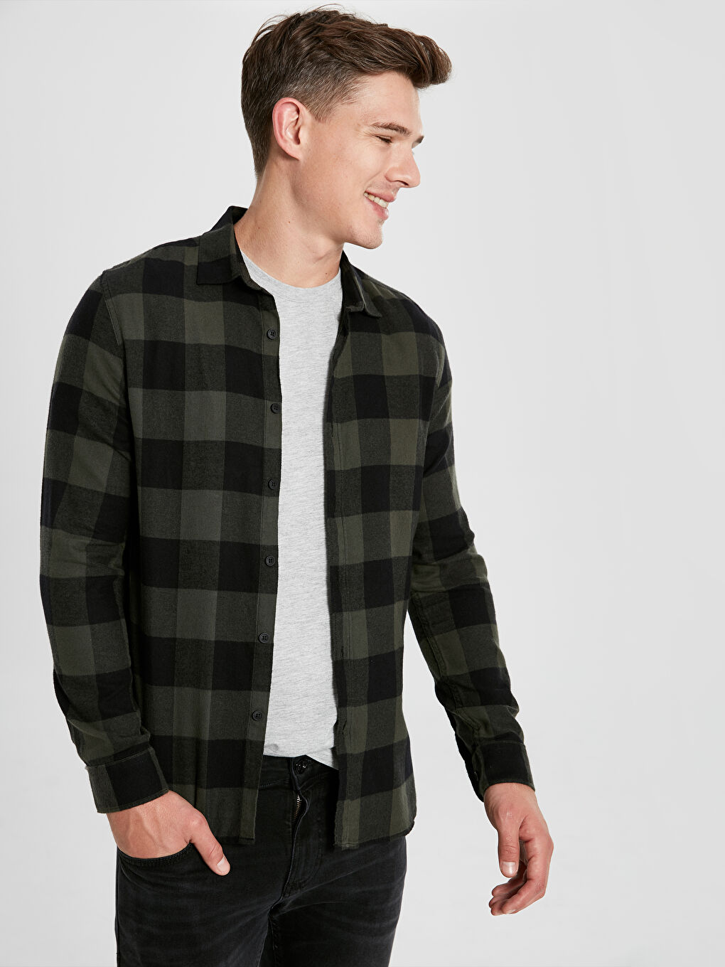 Chemise Popeline Écossais Extra Slim Fit à Manches Longues pour Hommes