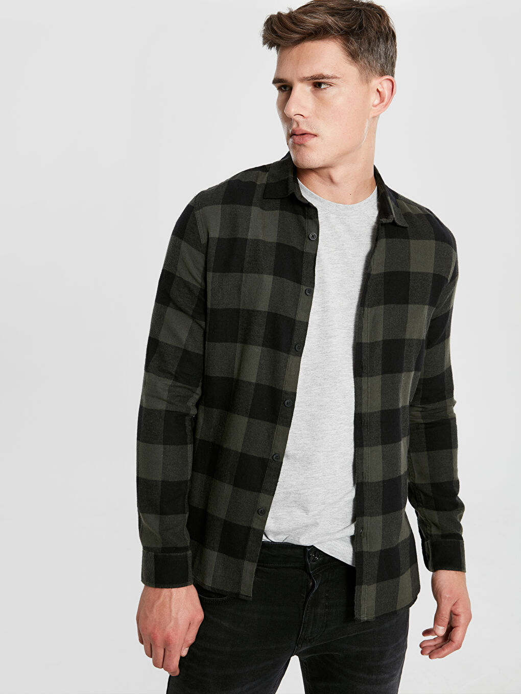 Chemise Popeline Écossais Extra Slim Fit à Manches Longues pour Hommes-1