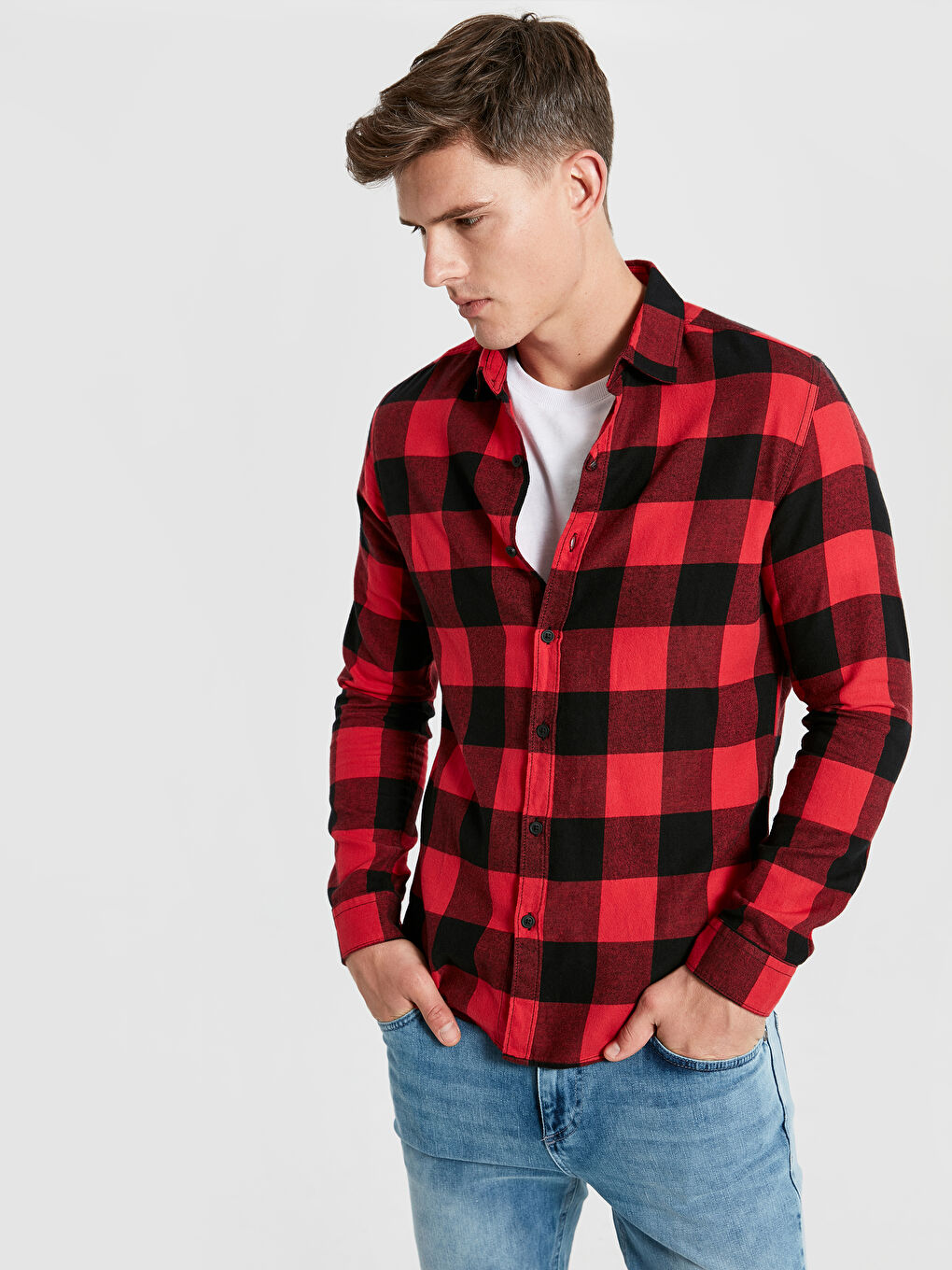 Экстра узкая клетчатая рубашка с длинным рукавом из поплина