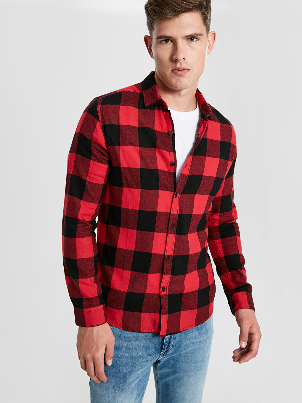 Экстра узкая клетчатая рубашка с длинным рукавом из поплина-1