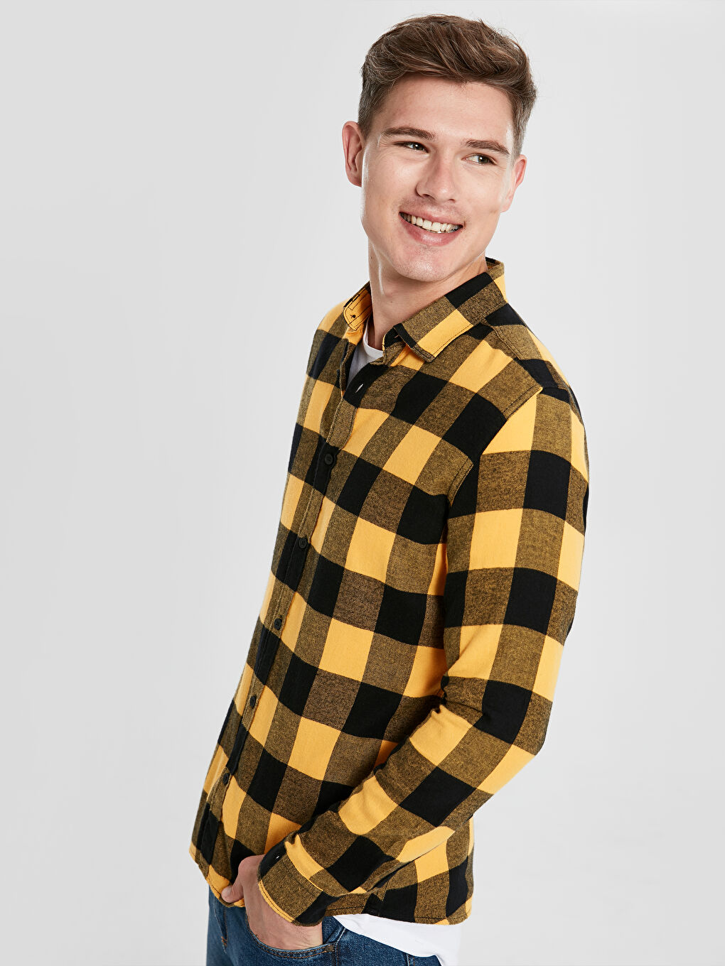 Ekstra Slim Fit Karirana Dugačka Rukava Poplin Muška Košulja-1