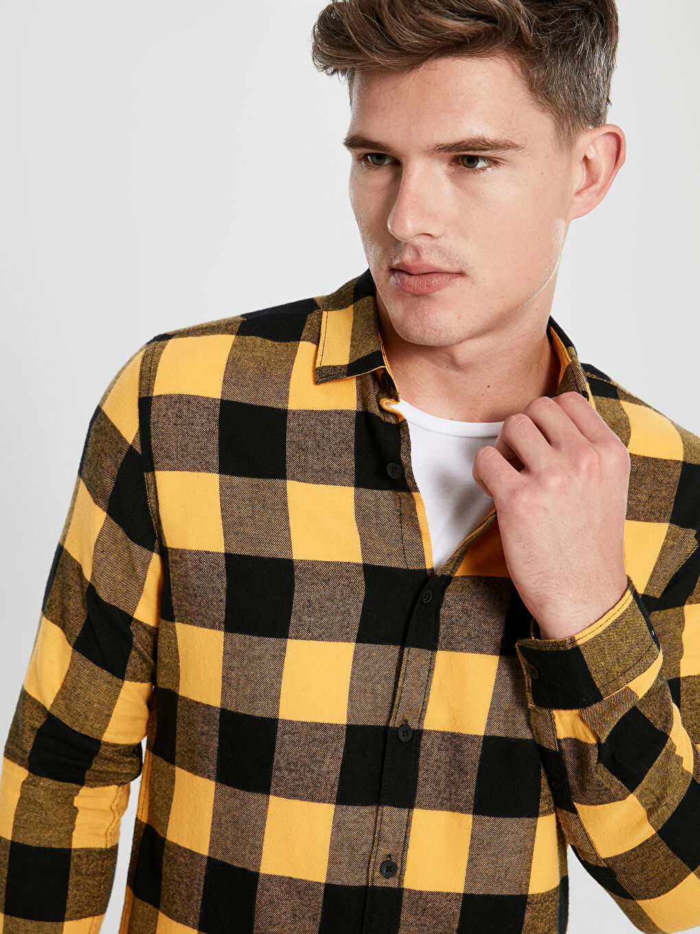 Ekstra Slim Fit Karirana Dugačka Rukava Poplin Muška Košulja-2