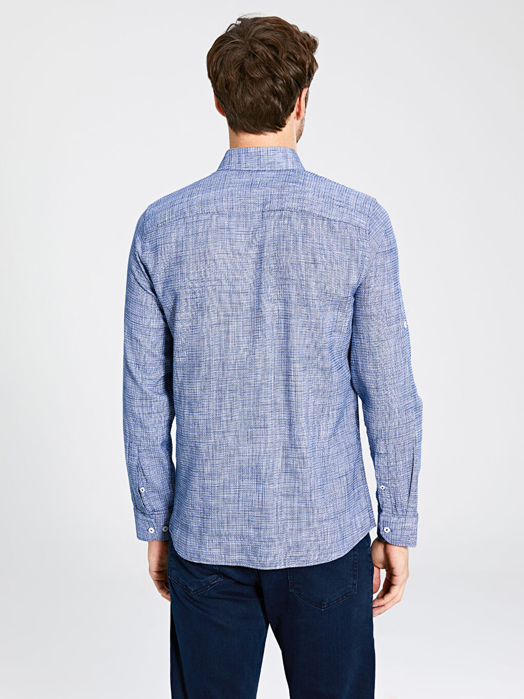 Lacivert Slim Fit Uzun Kollu Poplin Erkek Gömlek-2