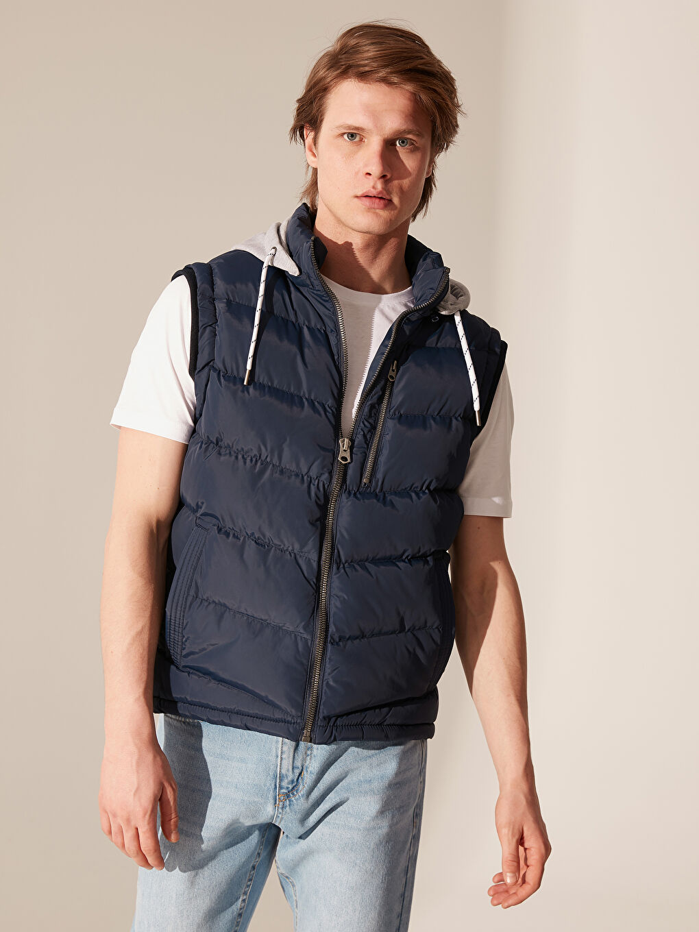 Lacivert Slim Fit Dik Yaka Kalın Erkek Yelek