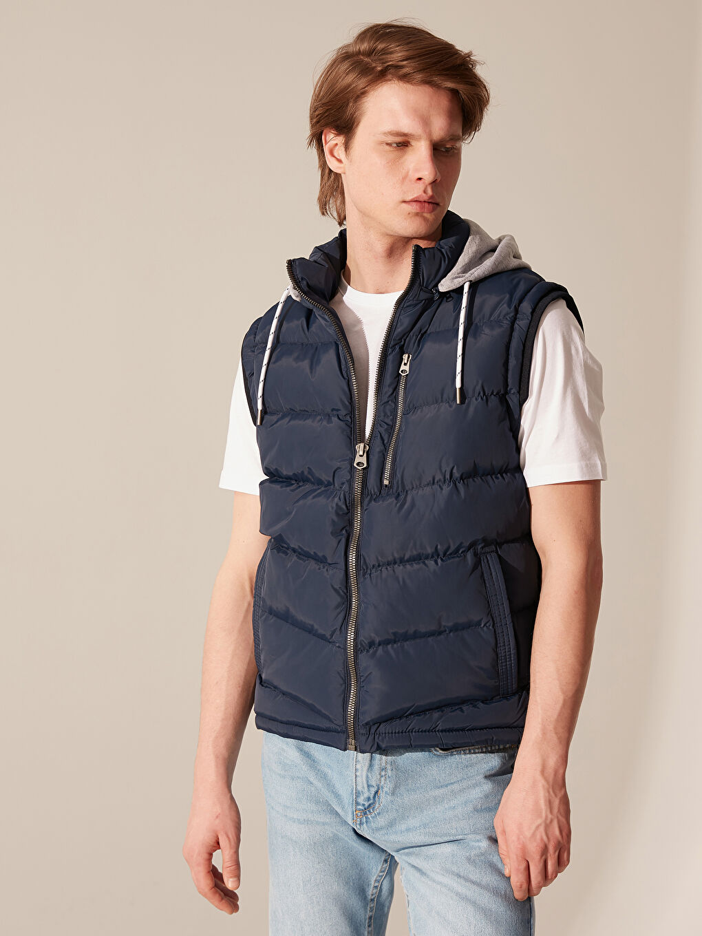 Lacivert Slim Fit Dik Yaka Kalın Erkek Yelek-1