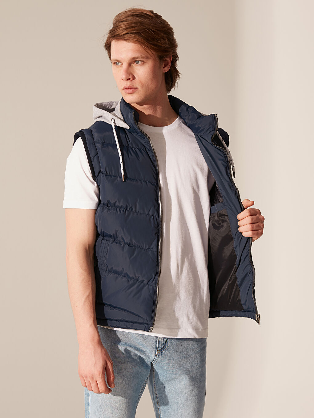 Lacivert Slim Fit Dik Yaka Kalın Erkek Yelek-2