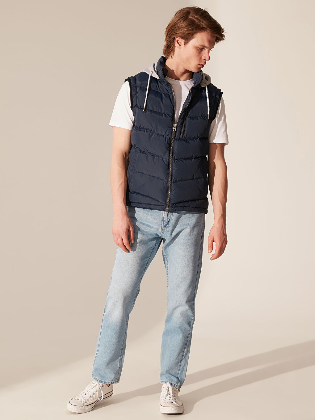 Lacivert Slim Fit Dik Yaka Kalın Erkek Yelek-4