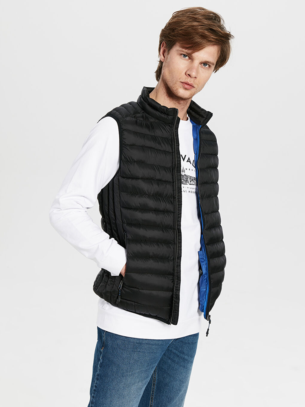 Siyah Standart Kalıp Dik Yaka Erkek Yelek