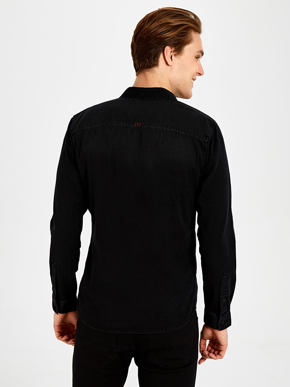 Slim Fit Long Sleeve Mens Jean Shirt-3