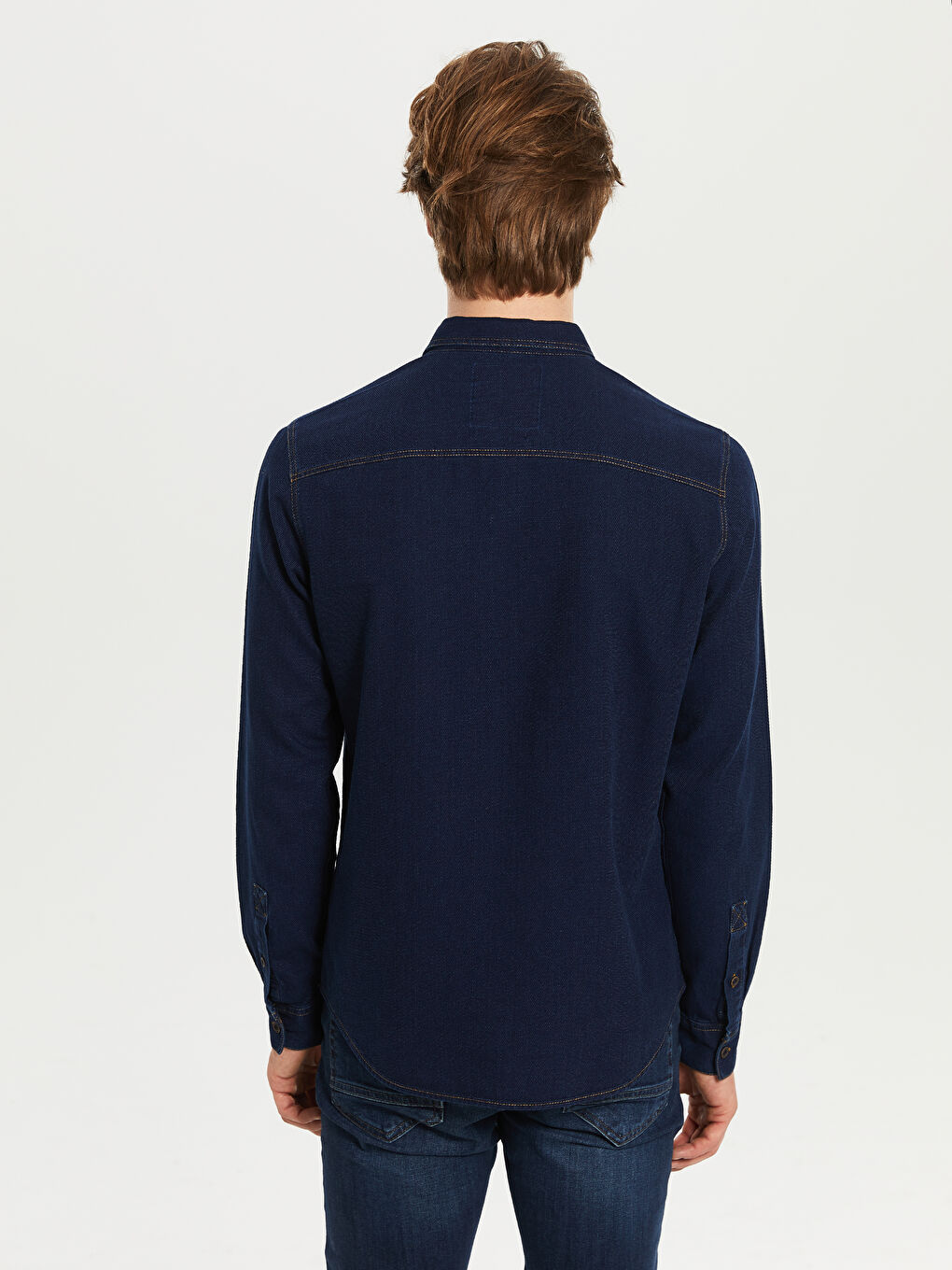 Slim Fit Long Sleeve Mens Jean Shirt-2