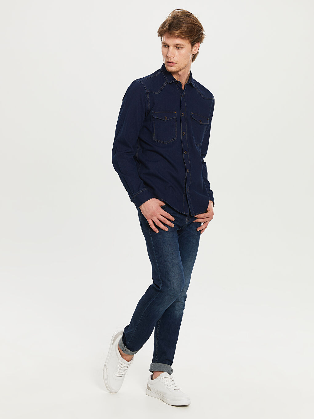 Slim Fit Long Sleeve Mens Jean Shirt-3
