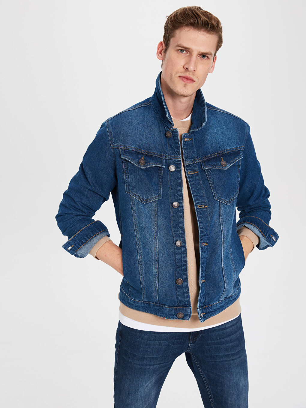 İndigo Standart Kalıp Erkek Jean Ceket