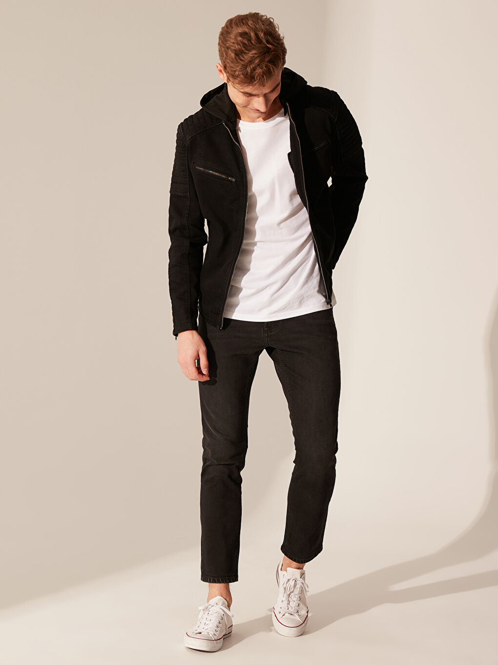 Antrasit Standart Kalıp Erkek Jean Ceket-5