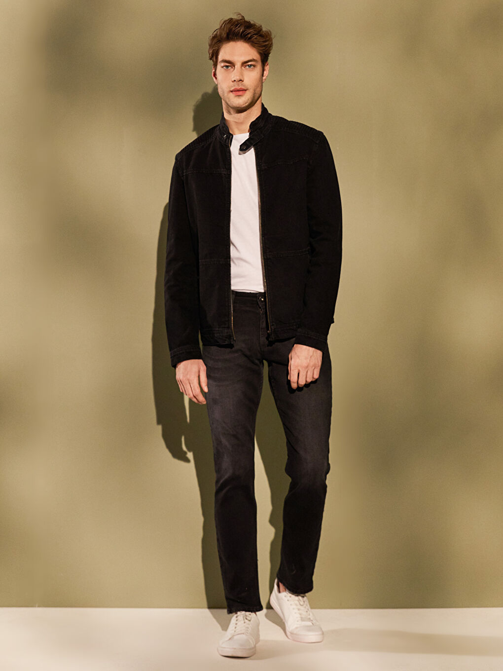 Siyah Standart Kalıp Erkek Jean Ceket-1