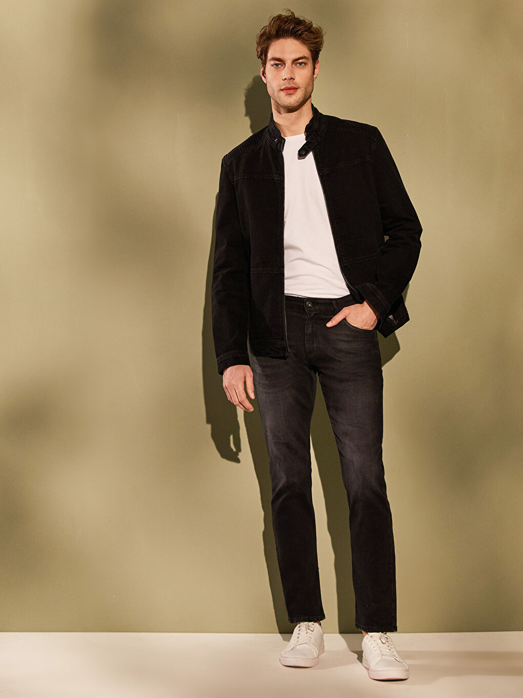 Siyah Standart Kalıp Erkek Jean Ceket-2