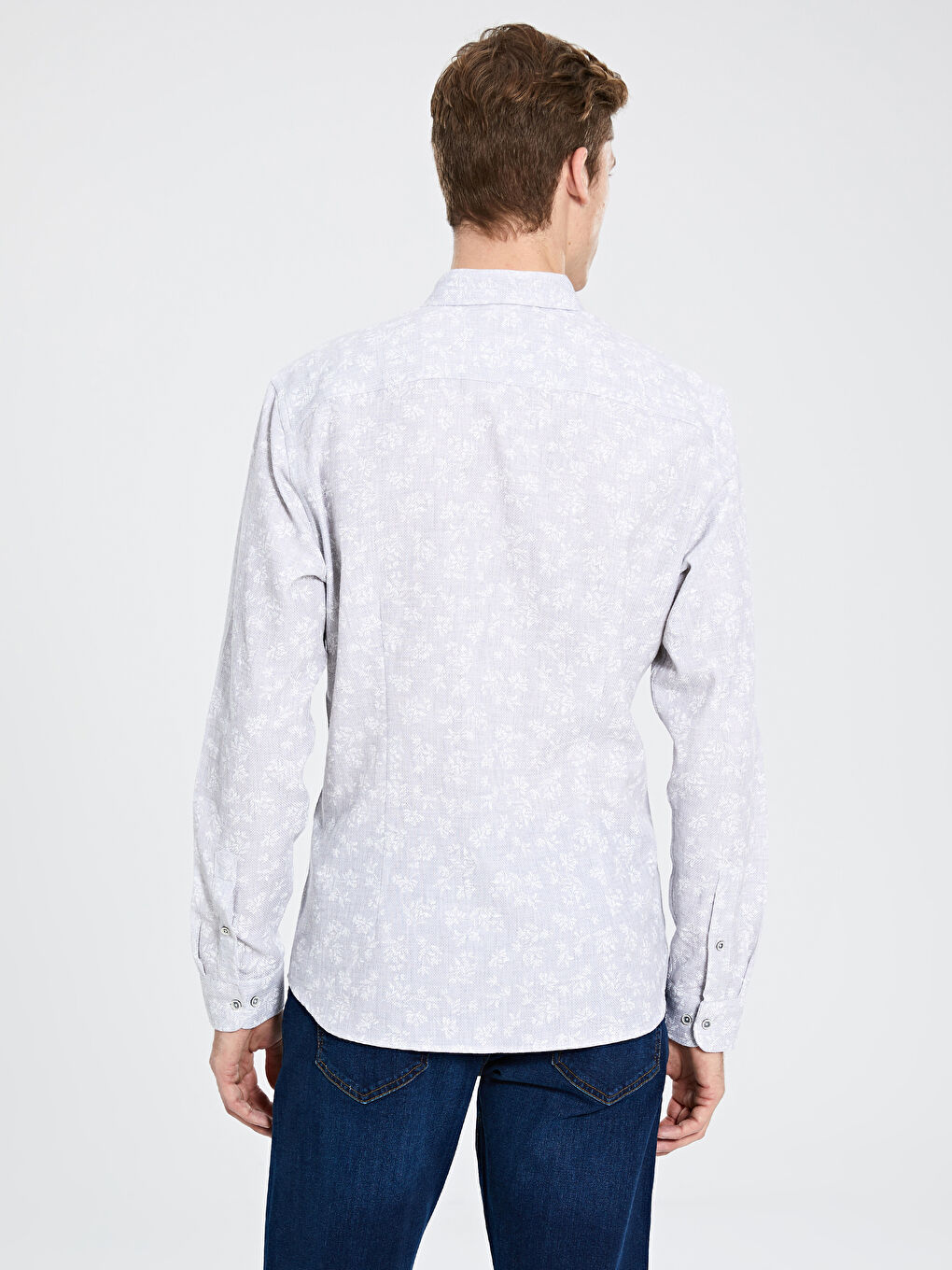 Gri Dar Kalıp Uzun Kollu Erkek Gömlek-3