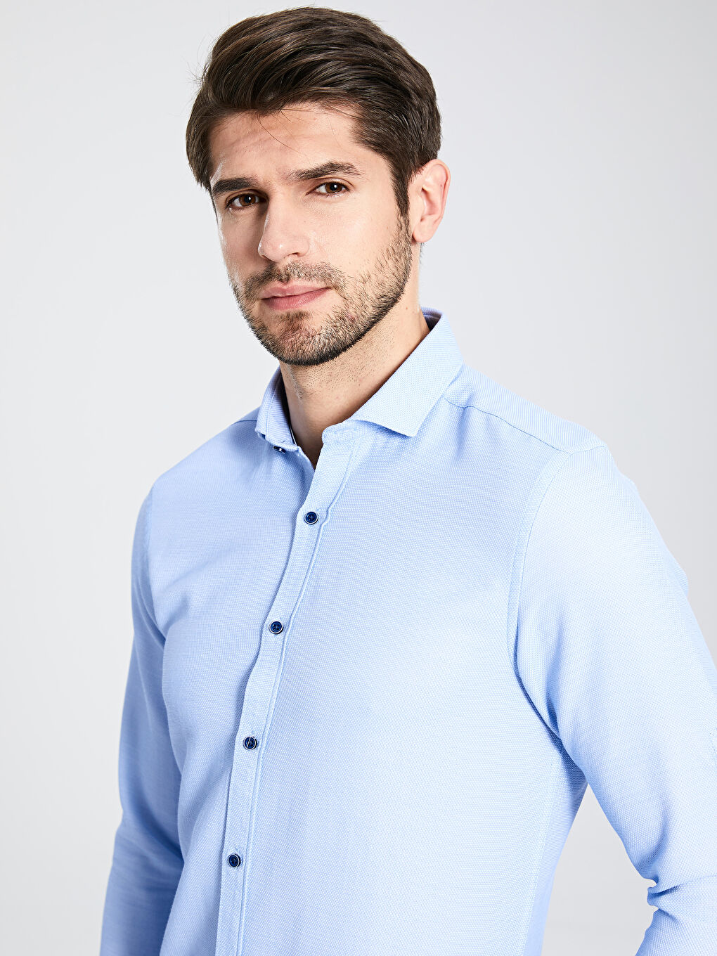 Mavi Slim Fit Uzun Kollu Armürlü Erkek Gömlek-2