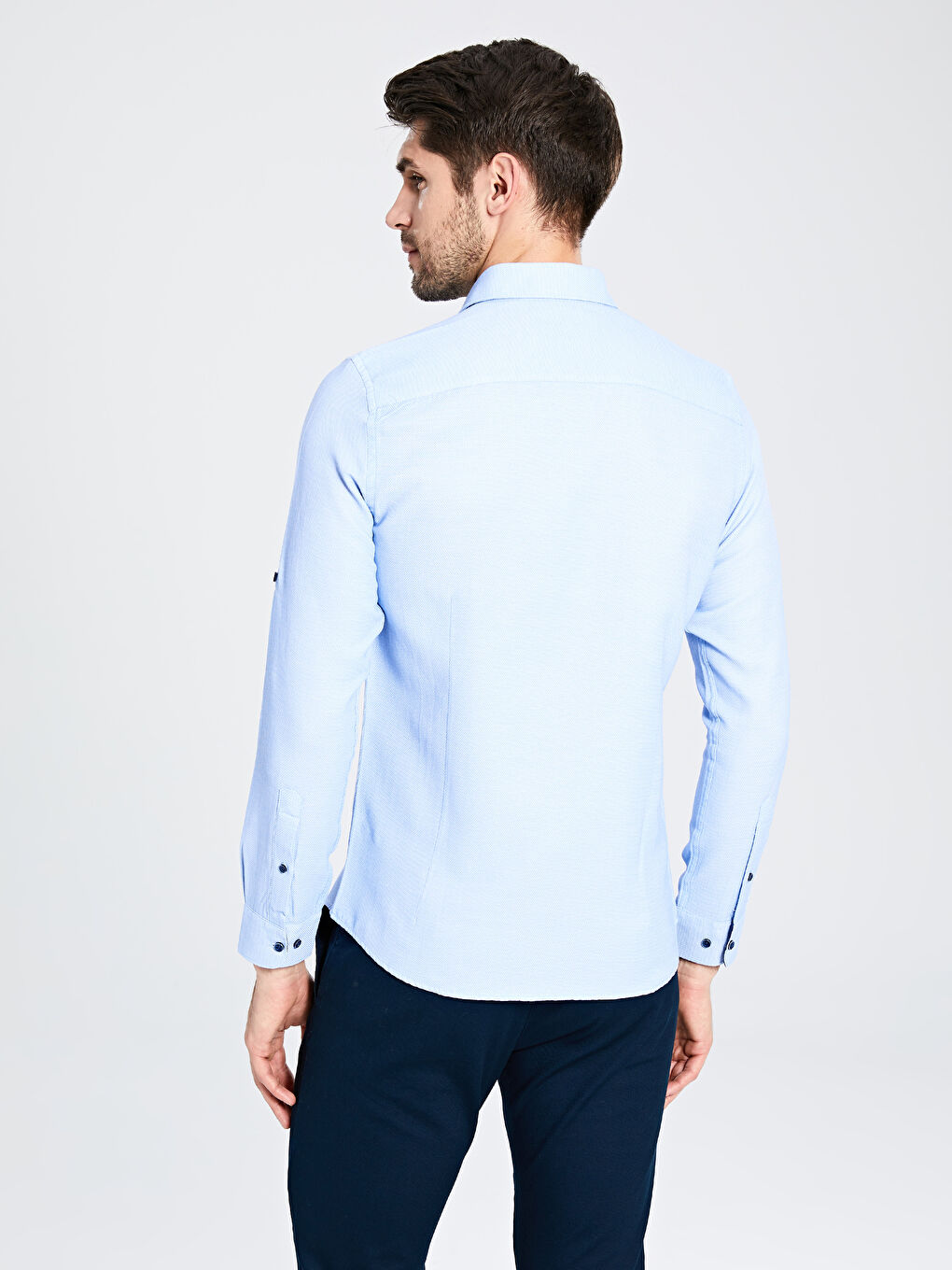 Mavi Slim Fit Uzun Kollu Armürlü Erkek Gömlek-3