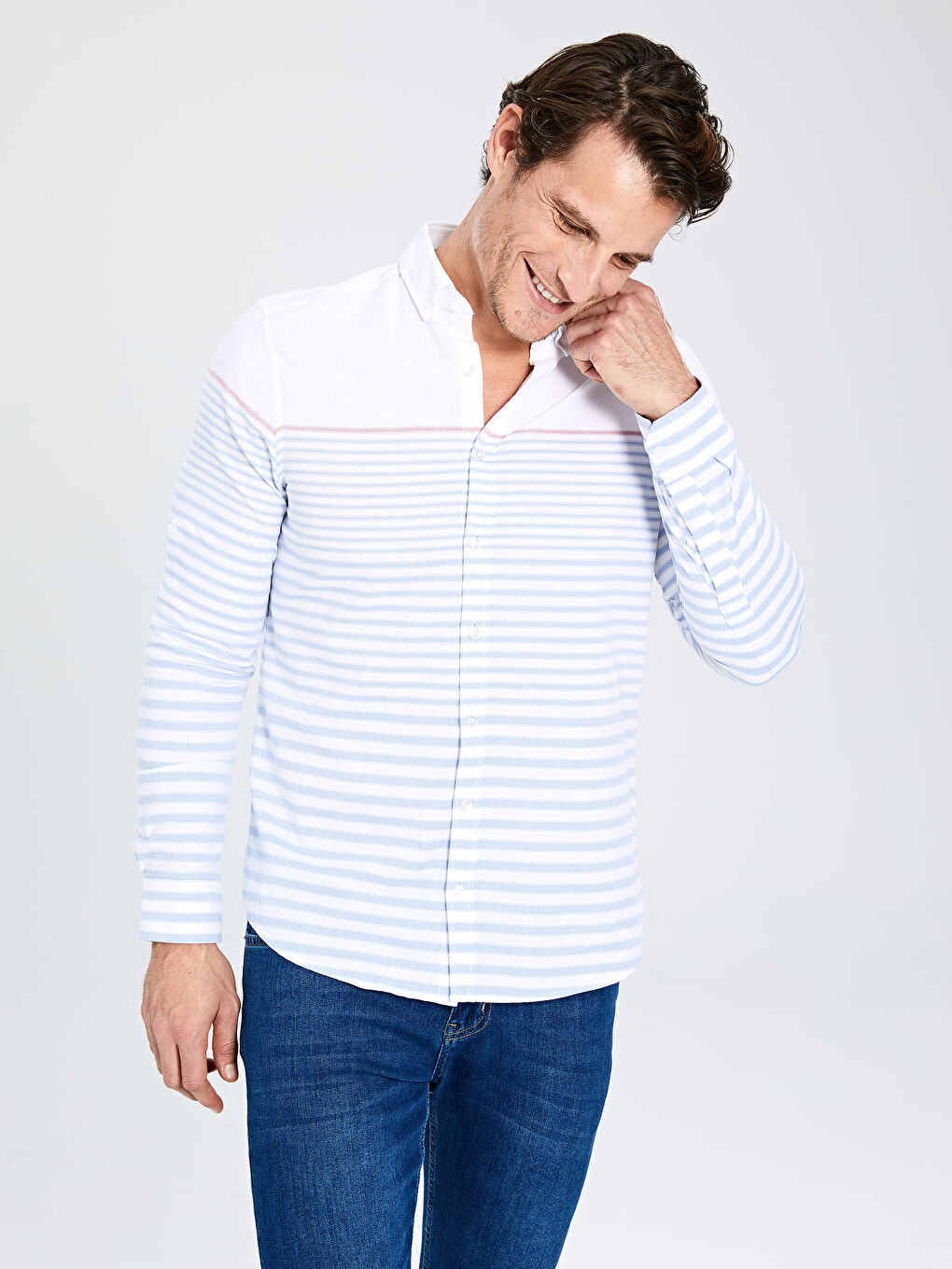 Рубашка Мужская Оксфорд Слим Фит С Длинным Рукавом-1